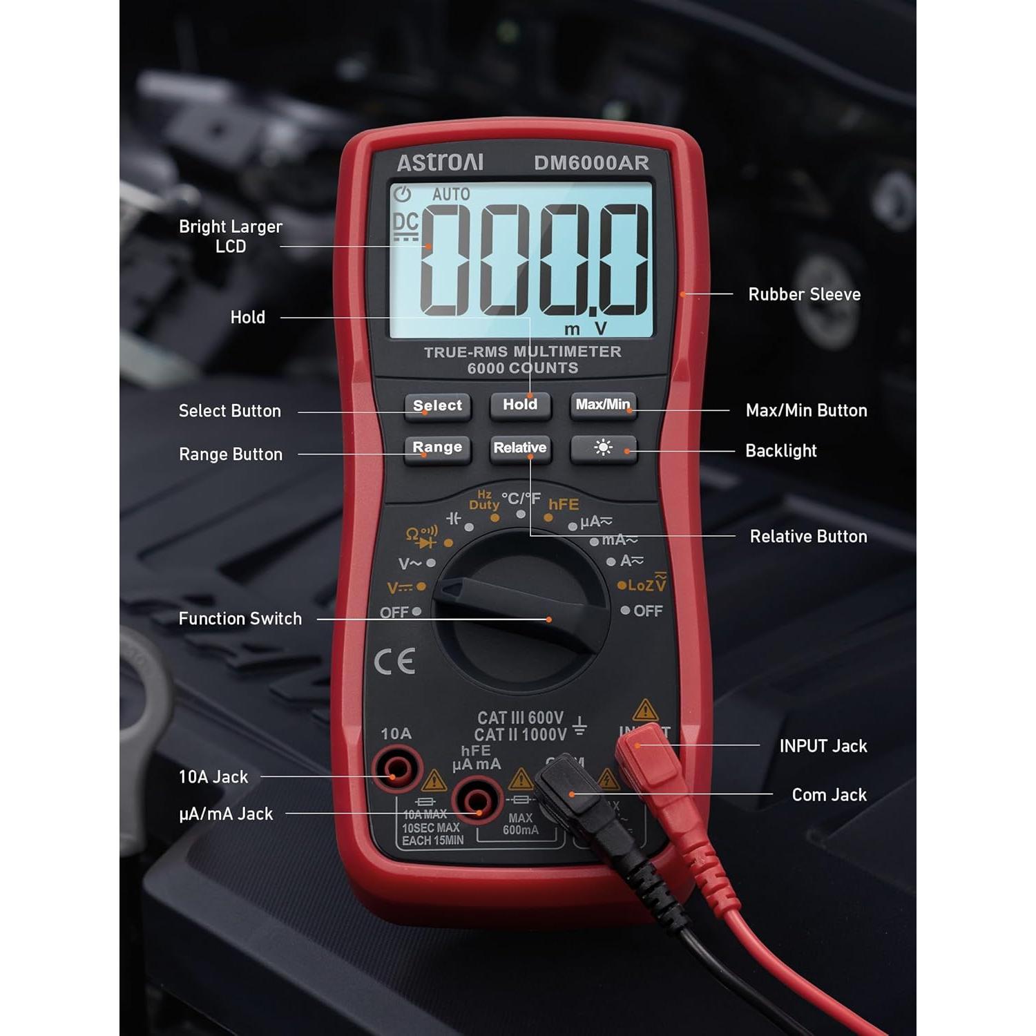 Multímetro Digital AstroAI DM6000AR TRMS 6000 Cuentas Negro