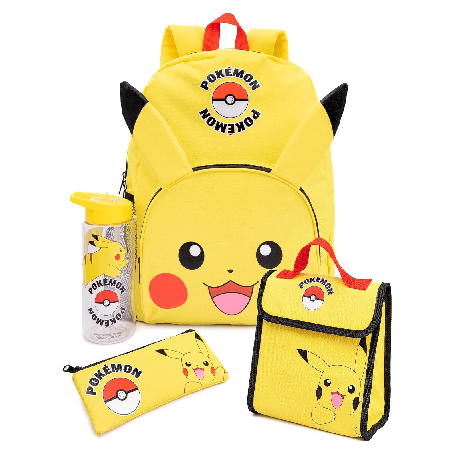 Set de Mochila Escolar Pikachu 4 Piezas con Estuche y Botella