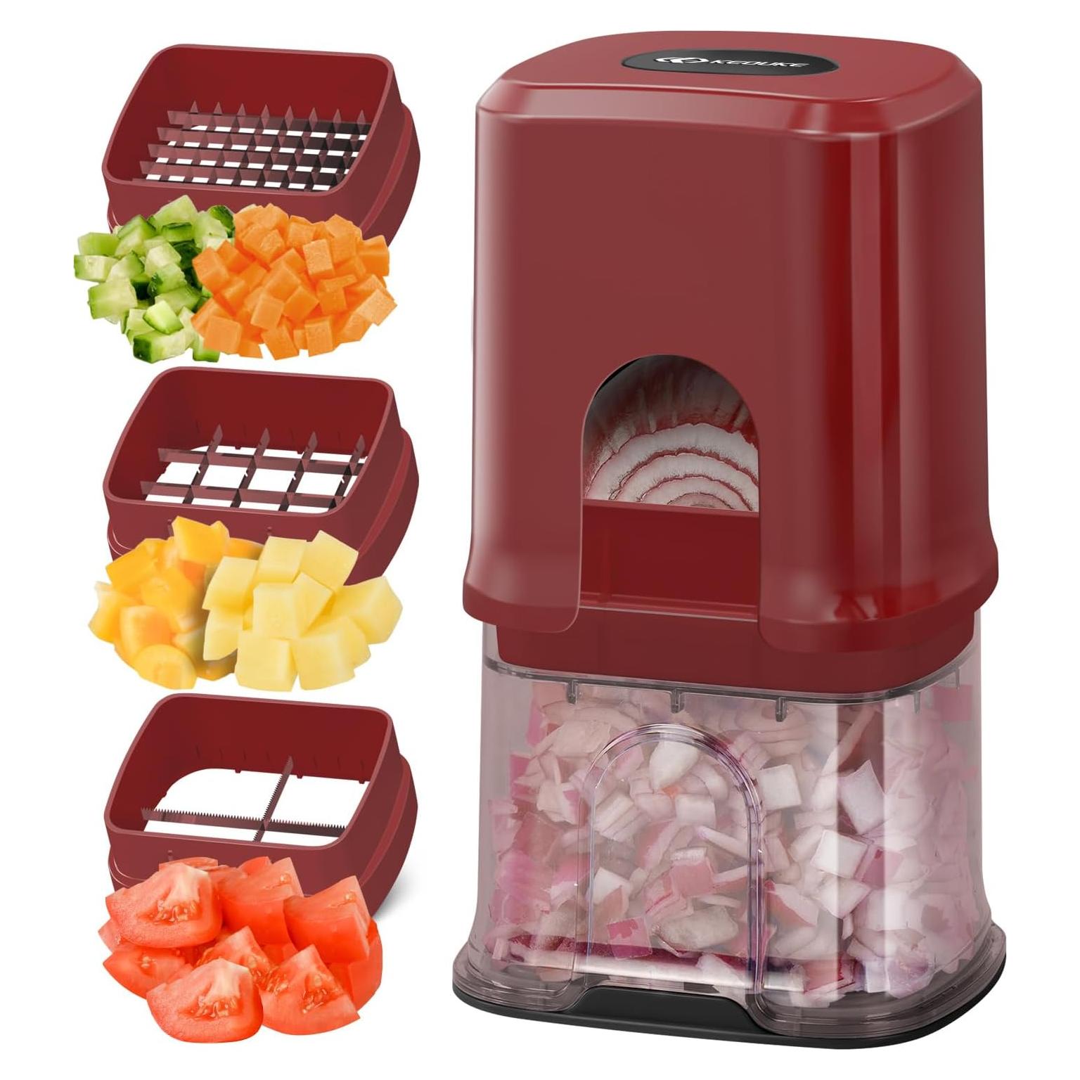 Picador de Verduras KEOUKE Manual 3 Cuchillas Intercambiables Rojo