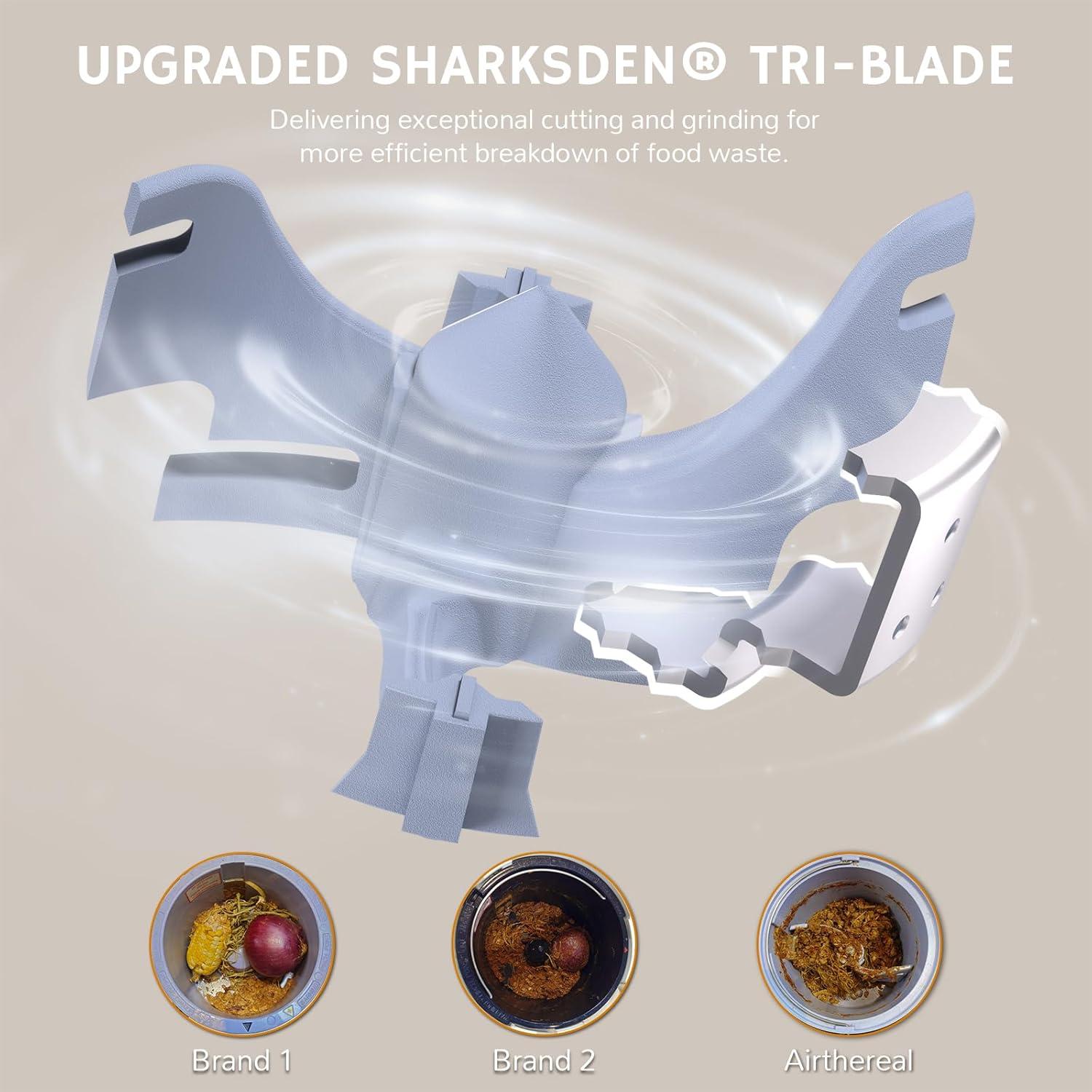 Airthereal Revive Electric Kitchen Composter with Visual Cover, Upgraded SHARKSDEN® Tri-Blade, Turn Food Waste and Scraps into Natural Fertilizer for Plants, R500-V, Grey