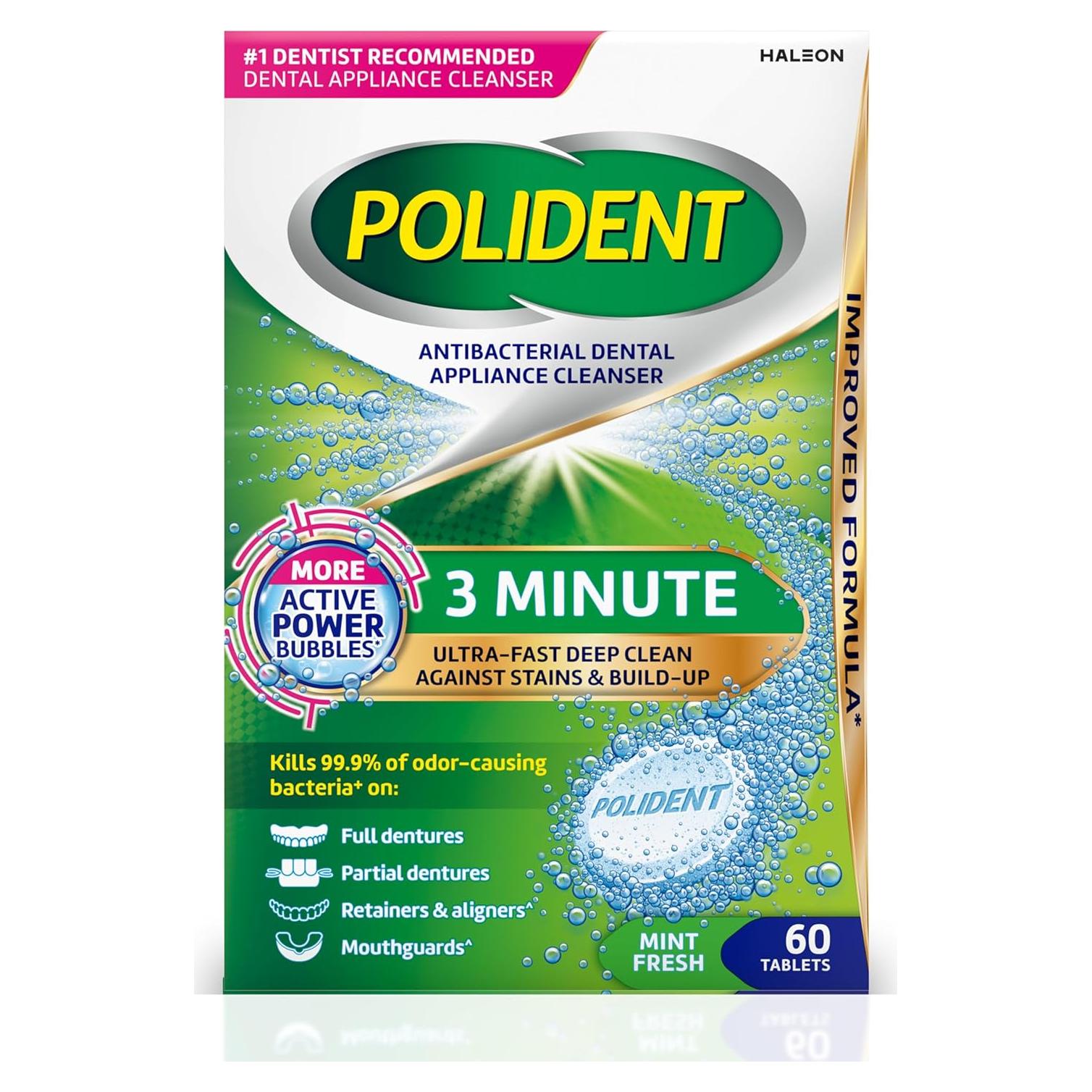 Polident Tabletas Limpiadoras Antibacterianas 60 Unidades