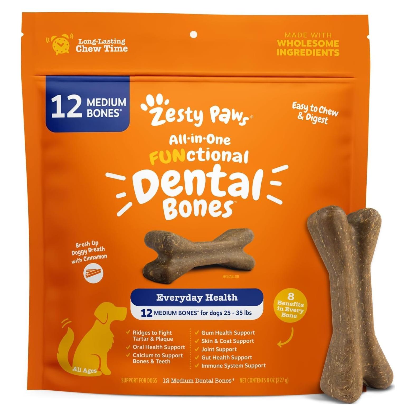 Huesos Dentales Zesty Paws Medianos - 12 unidades - Canela