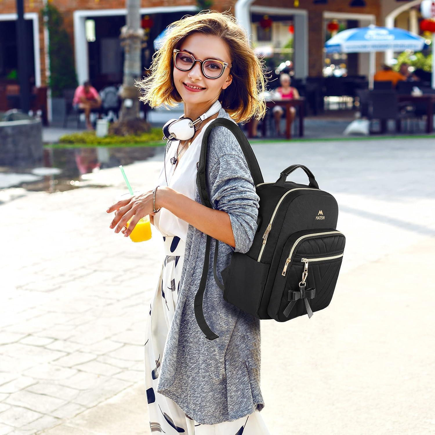 Mochila Impermeable MATEIN para Mujeres con Carga USB - Negra