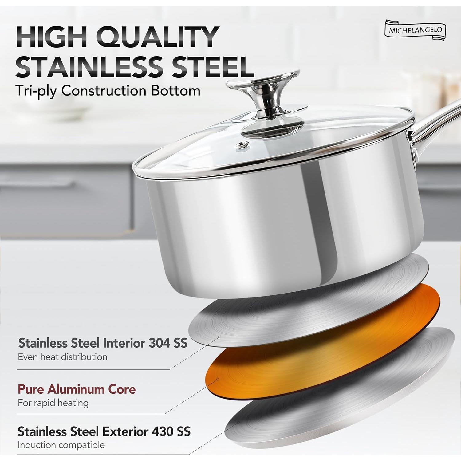 Juego de Cacerolas Acero Inoxidable MICHELANGELO 3 Piezas