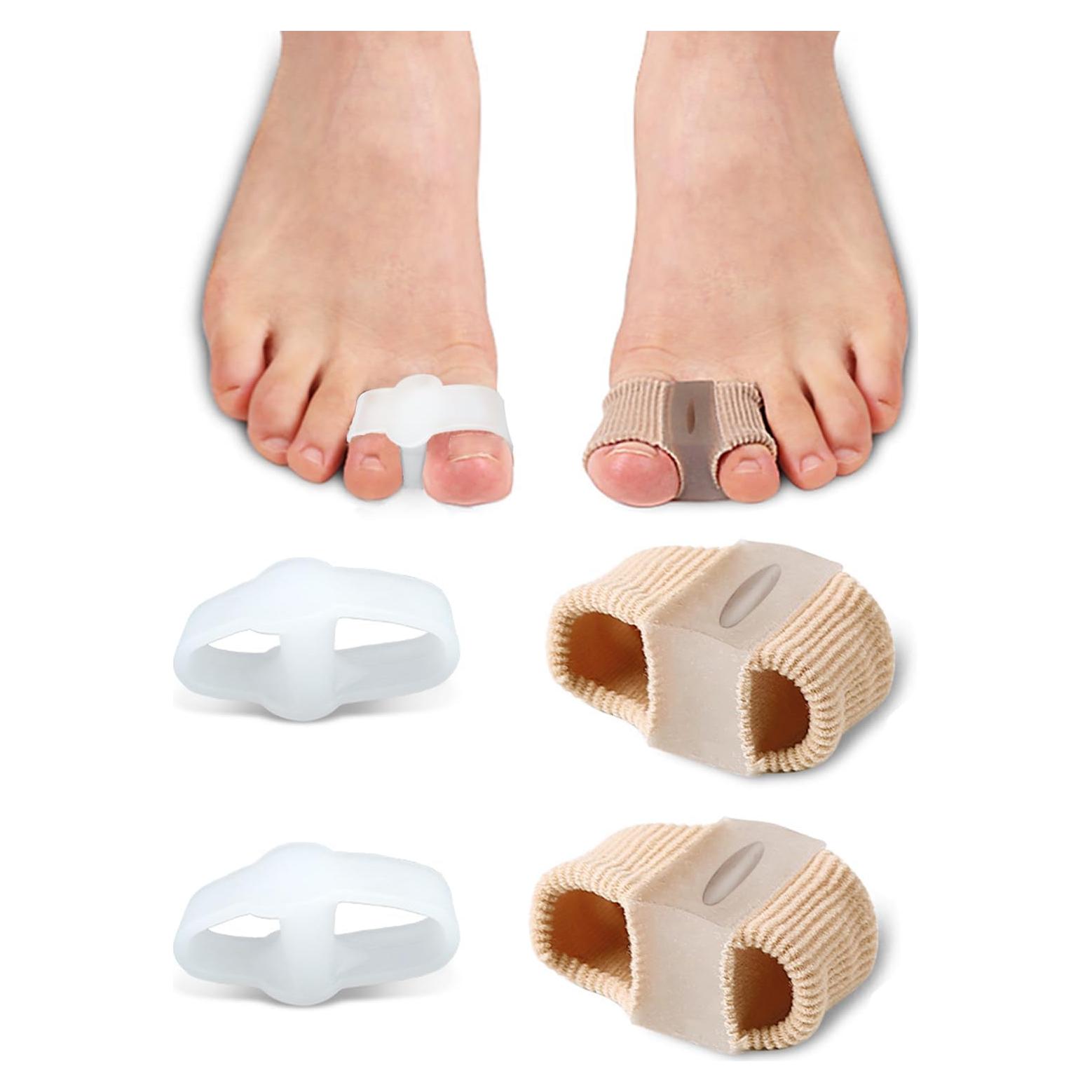 4Pcs BLATOWN Toe Separators Bunion Corrector for Women Men, Gel Big Toe Spacers with 2 Loops for Feet, Hammer Toe Straightener, Elasticity and Soft (2Nylon+2Gel)