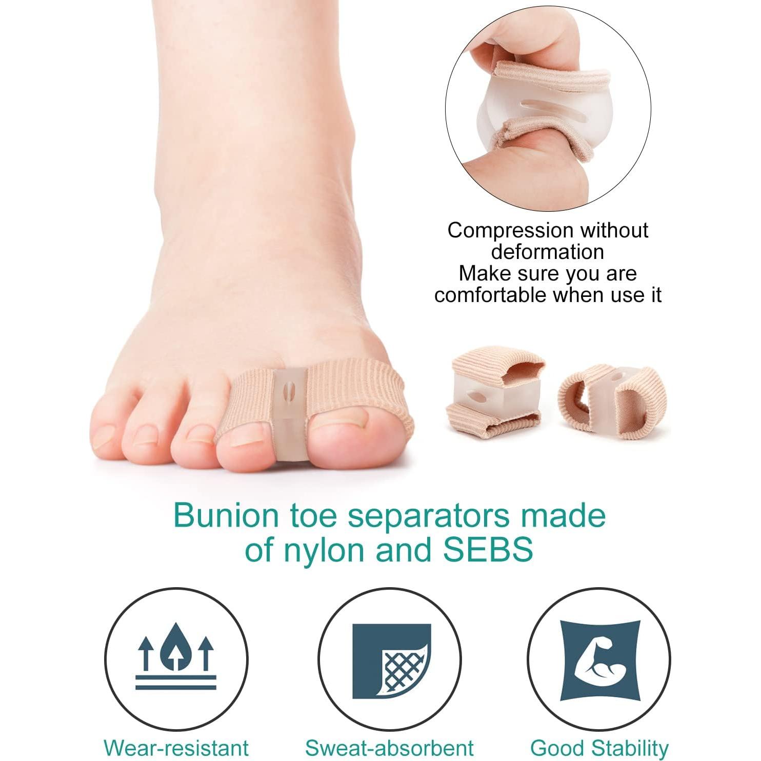 4Pcs BLATOWN Toe Separators Bunion Corrector for Women Men, Gel Big Toe Spacers with 2 Loops for Feet, Hammer Toe Straightener, Elasticity and Soft (2Nylon+2Gel)