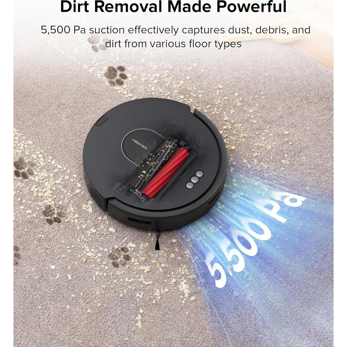 roborock Q5 Max+ Robot Vacuum with Self-Empty Dock, Upgraded from Q5+, 5500 Pa Suction, DuoRoller Brush, Hands-Free Cleaning for up to 7 Weeks, PreciSense LiDAR Navigation, App & Voice Control