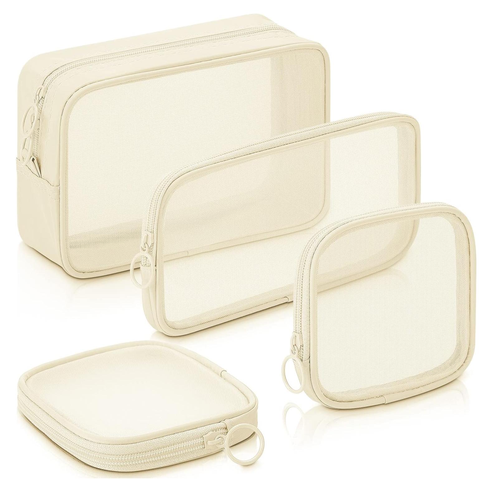 Bolsa de Maquillaje Weewooday 4 Pcs Malla Cosmética Beige
