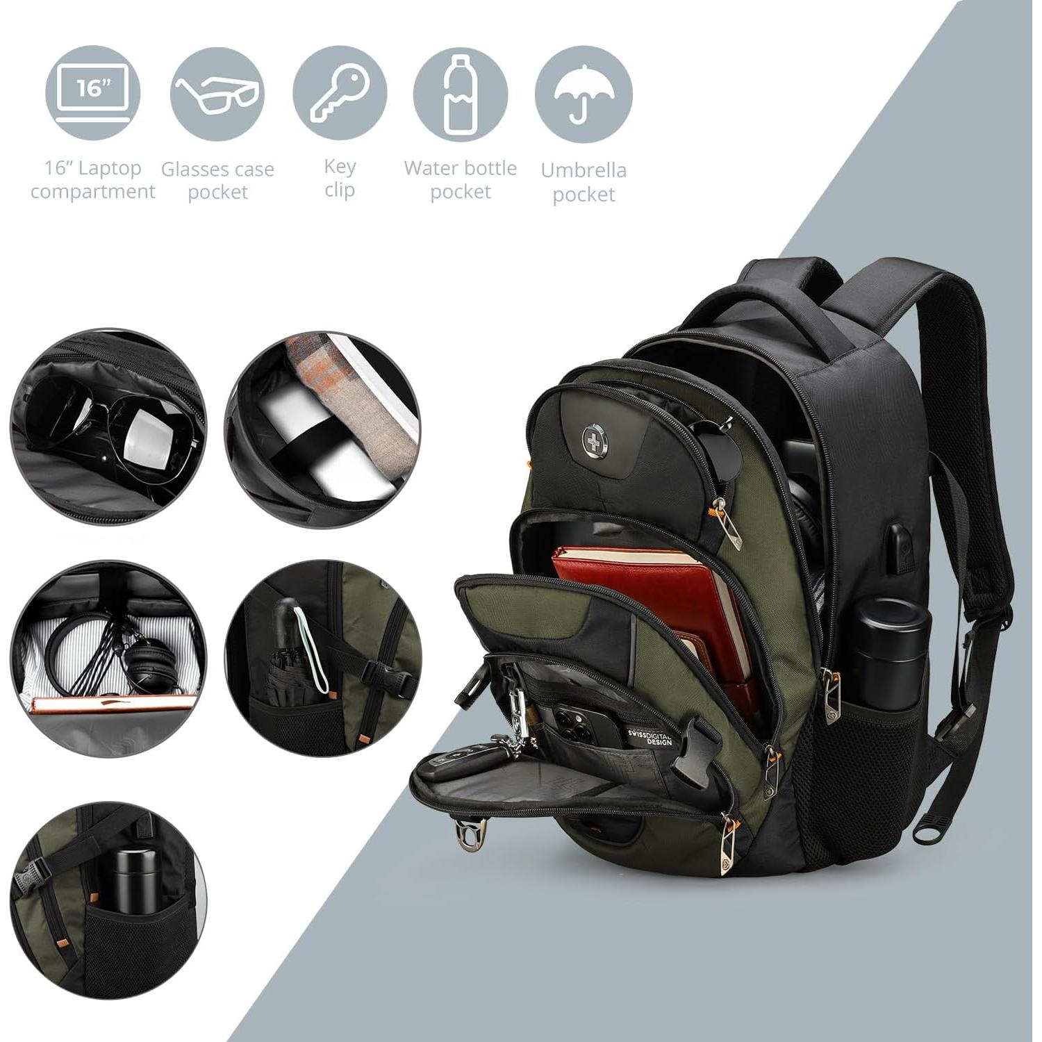 Mochila de Negocios Swissdigital SD803 con Carga USB 39.62 cm