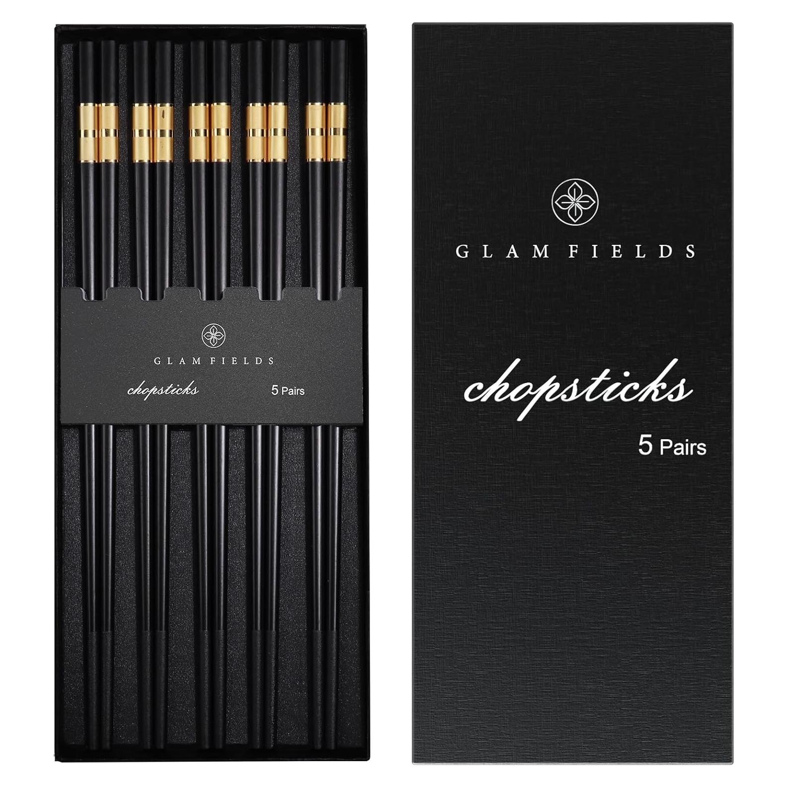 Palillos Reutilizables GLAMFIELDS 24.13 cm Antideslizantes Negro y Oro