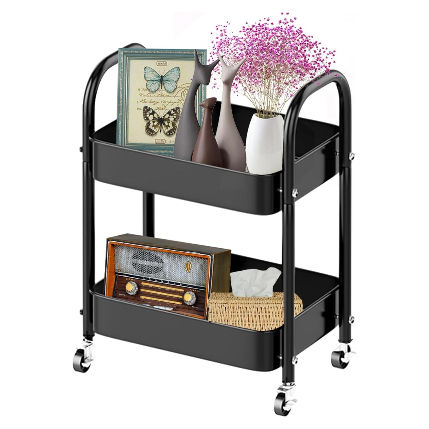 Carro de Almacenamiento Rodante Melody House 2 Niveles Negro