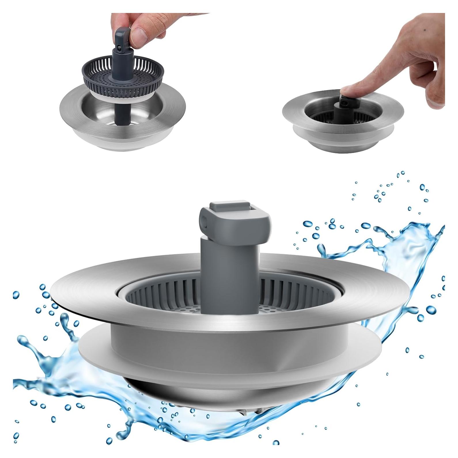 Colador y Tapón de Drenaje Hibbent Acero Inoxidable 3 en 1 8.9 cm