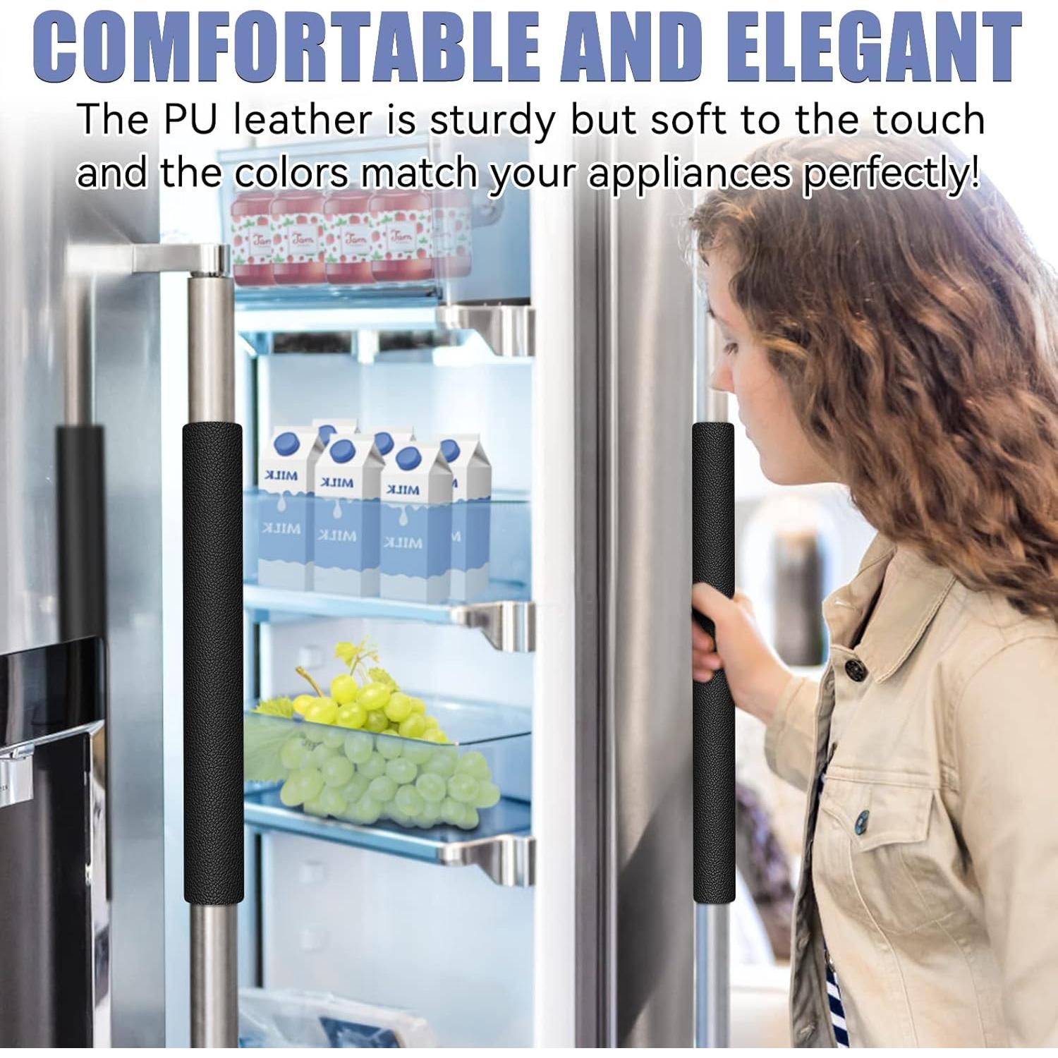 Cubiertas de Manijas de Refrigerador Metonsto 5 Piezas Cuero Negro