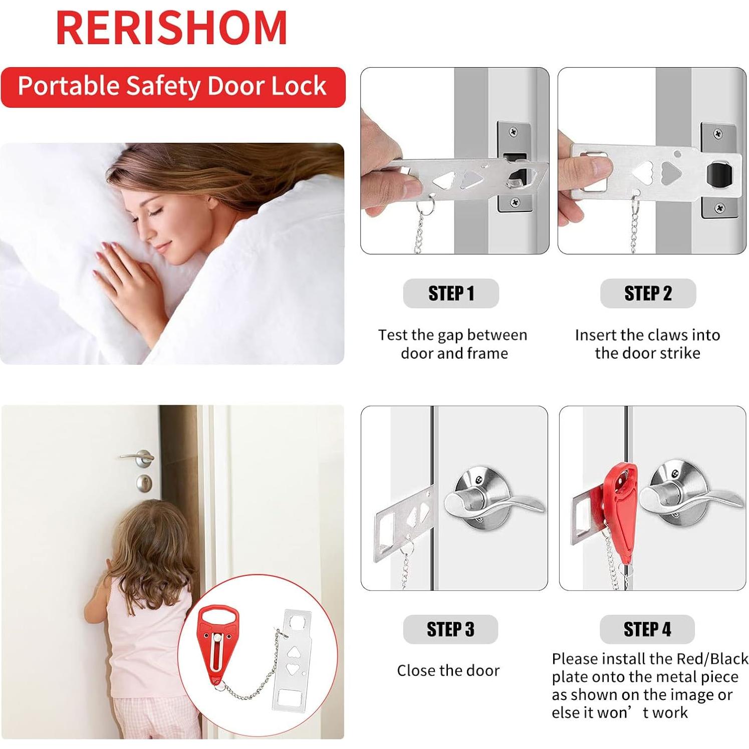 Portable Door Lock Extra Lock for Additional Privacy and Safety in Home,Hotel and Apartment,Prevent Unauthorized Entry,Protect Family Security in Traveling,Home,Bedroom,Hotel,Apartment,AirBNB-4 Pack