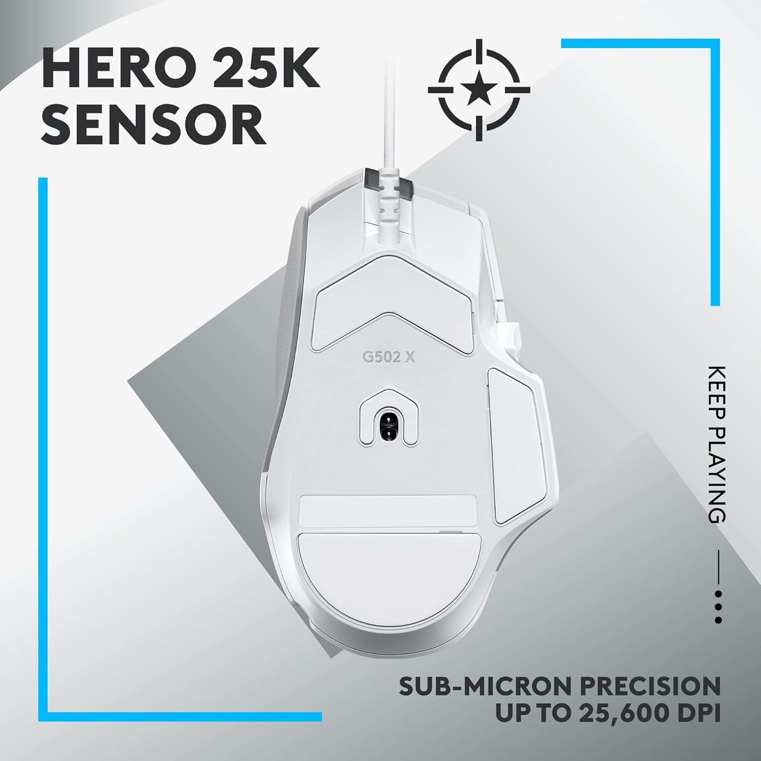 Ratón Gaming Logitech G502 X Con Cable - Sensor HERO 25K Blanco