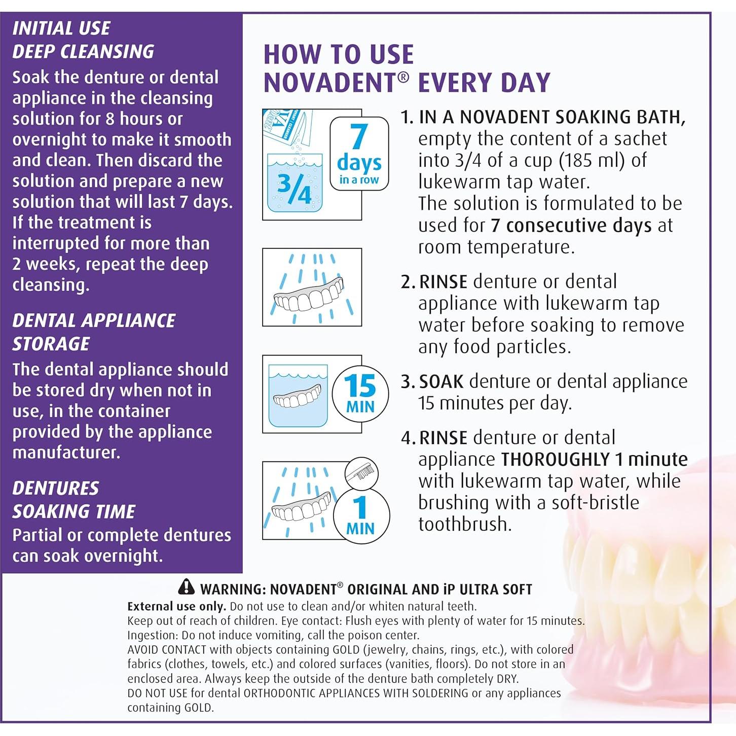 Limpiador de Dentaduras Novadent 12 Sachets 3 Meses
