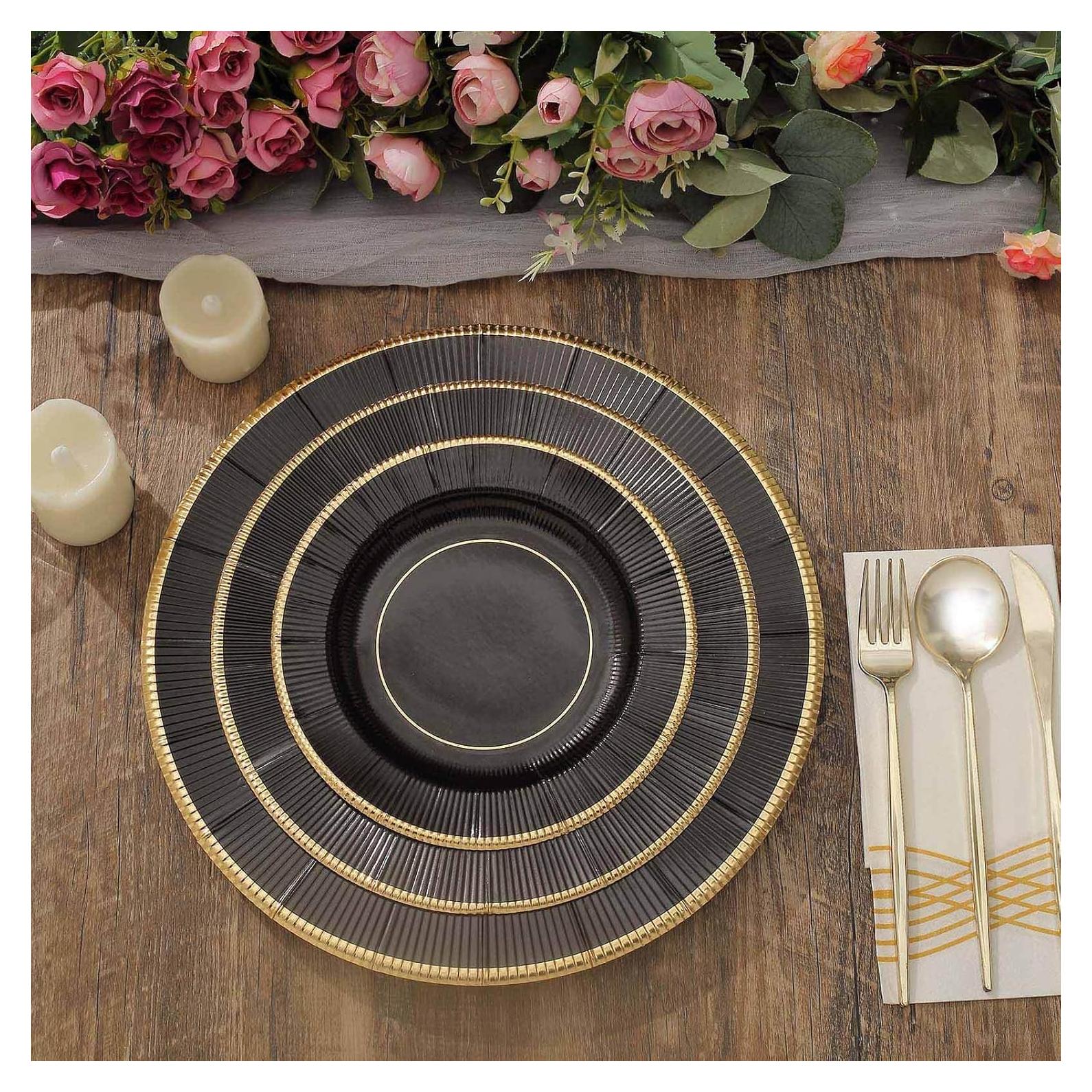 Platos de Papel Desechables Efavormart 25 Unidades 20 cm Negro/Dorado
