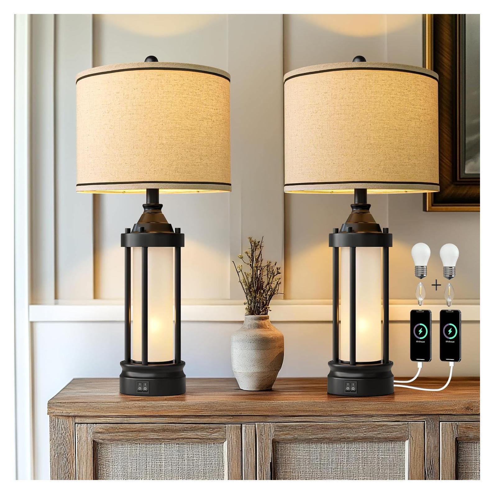 Juego de 2 Lámparas de Mesa G-SAFAVA 63.5 cm con USB Negra