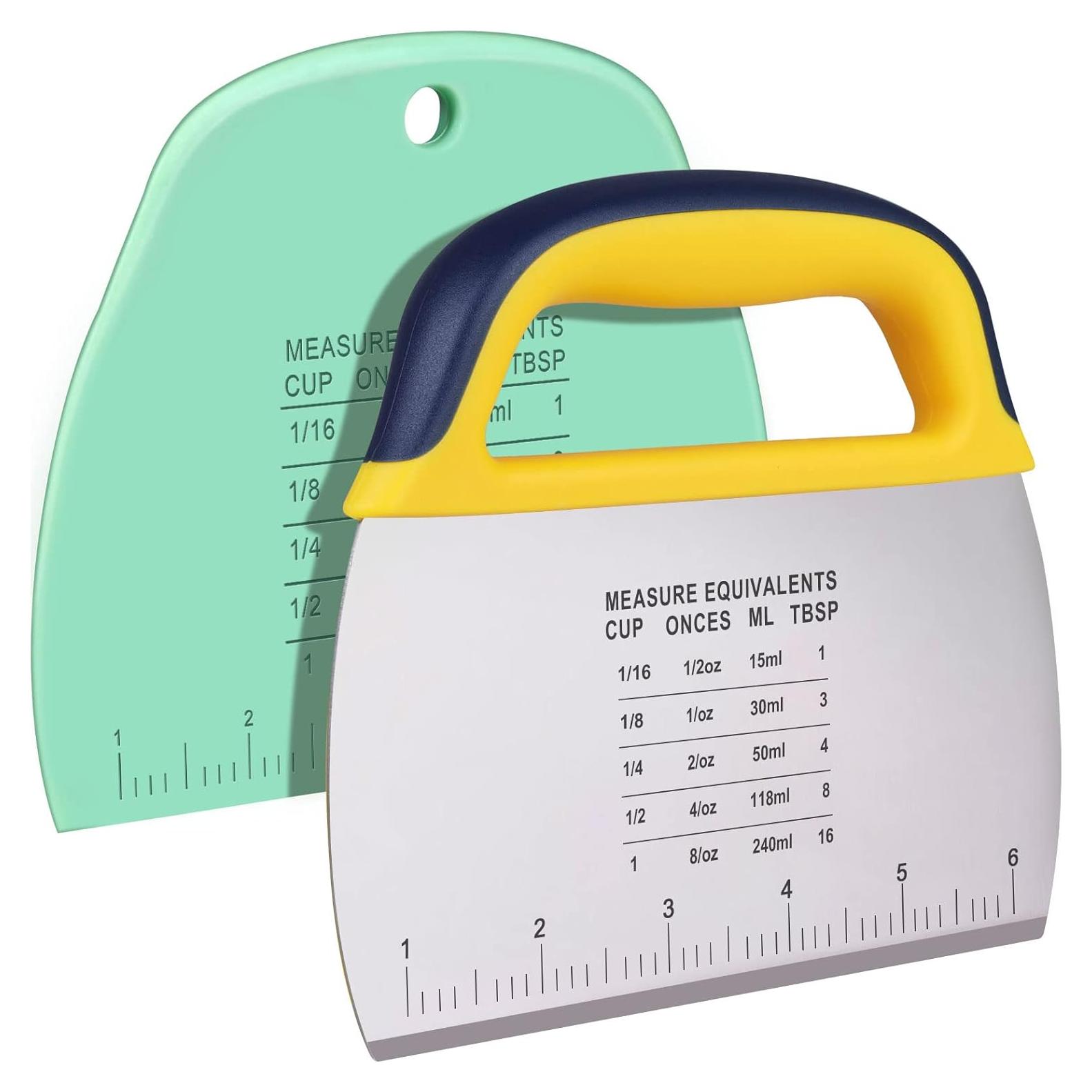 YGDZ Dough Scraper 2 PCS, Stainless Steel Bench Scraper With Grip, Plastic Dough Cutter with Measuring Scale, Multipurpose Pizza Cutter, Pastry Scraper, Bread Scraper for Baking, Dough, Cake