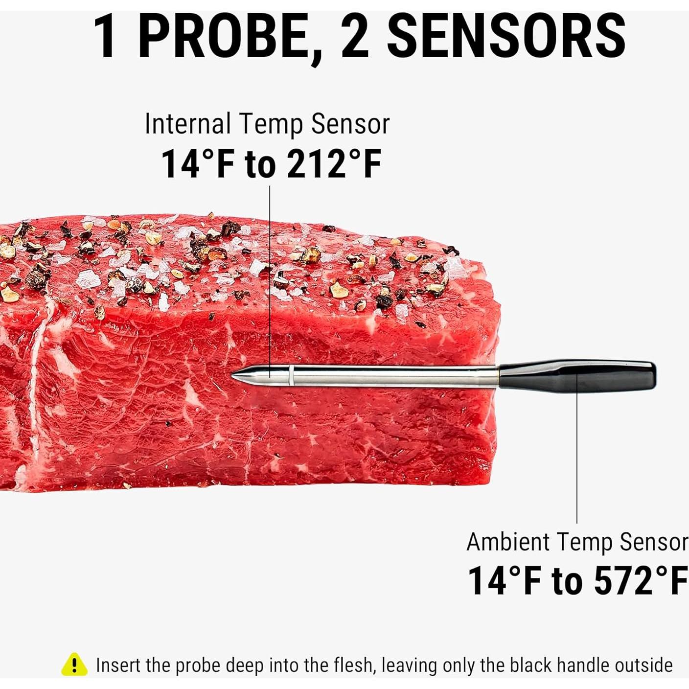 ThermoPro TempSpike Plus 600FT Wireless Meat Thermometer with Upgraded Ultra-Thin Probe, Bluetooth Meat Thermometer Wireless for Outside Grill, Smoker Thermometer for BBQ Oven Rotisserie Sous Vide