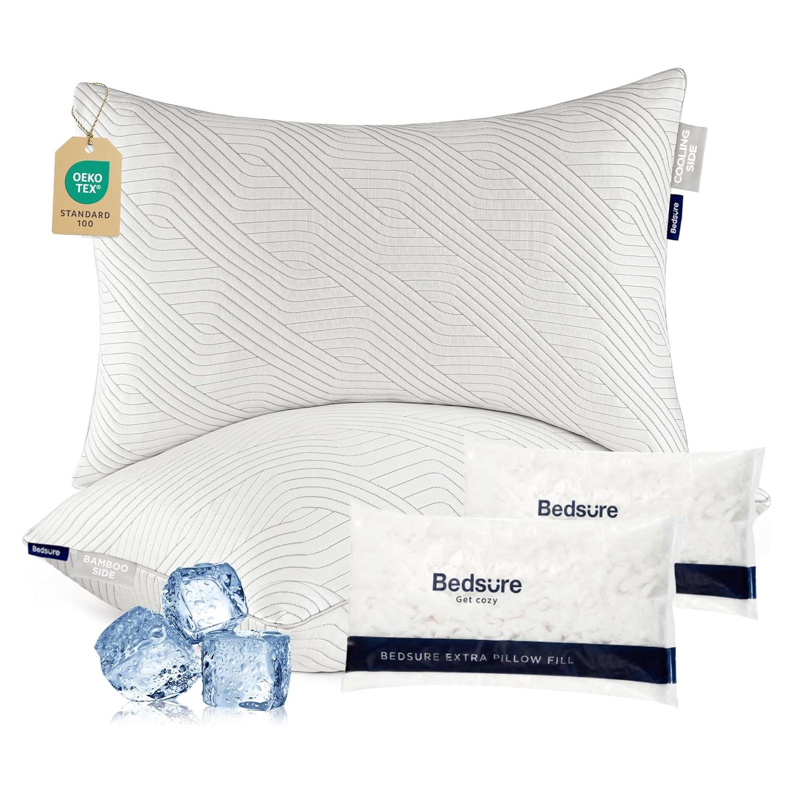 Bedsure Memory Foam Pillows Queen Size, Set of 2, Adjustable Firm Bed Pillows for Sleeping, Cooling Dual-Sided Design, Rayon Derived from Bamboo Pillowcases for Side, Back, Stomach Hot Sleepers
