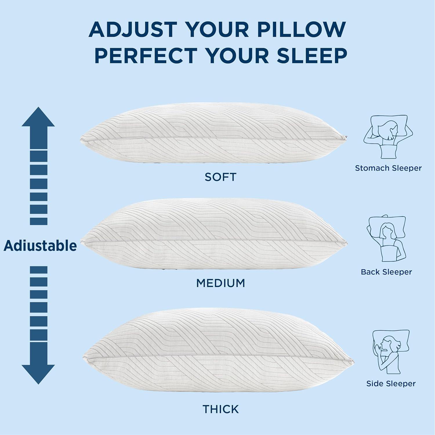 Bedsure Memory Foam Pillows Queen Size, Set of 2, Adjustable Firm Bed Pillows for Sleeping, Cooling Dual-Sided Design, Rayon Derived from Bamboo Pillowcases for Side, Back, Stomach Hot Sleepers