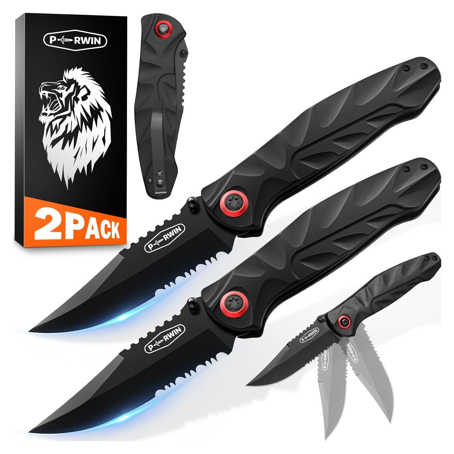 Pocket Knife 2 Packs, EDC Knife with 3.1" 8Cr17MoV Blade and Aluminum Handle Small Pocket Knives for Camping Fishing Hiking