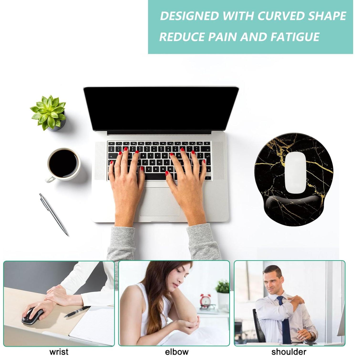 Alfombrilla de Ratón Ergonómica LIZPARE Mármol Negro Dorado