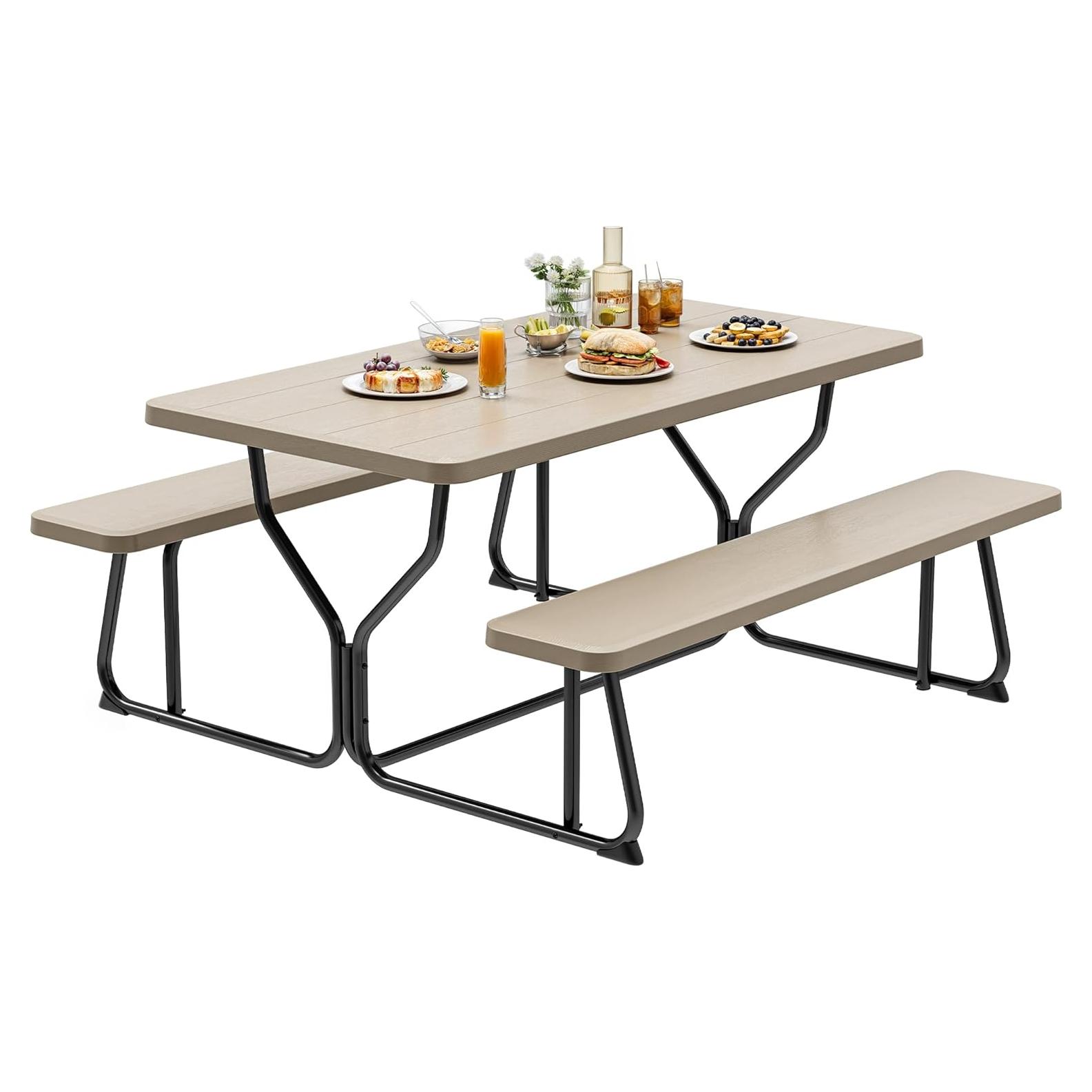 Mesa de Picnic YITAHOME 1.37m Resina y Acero Exterior Marrón