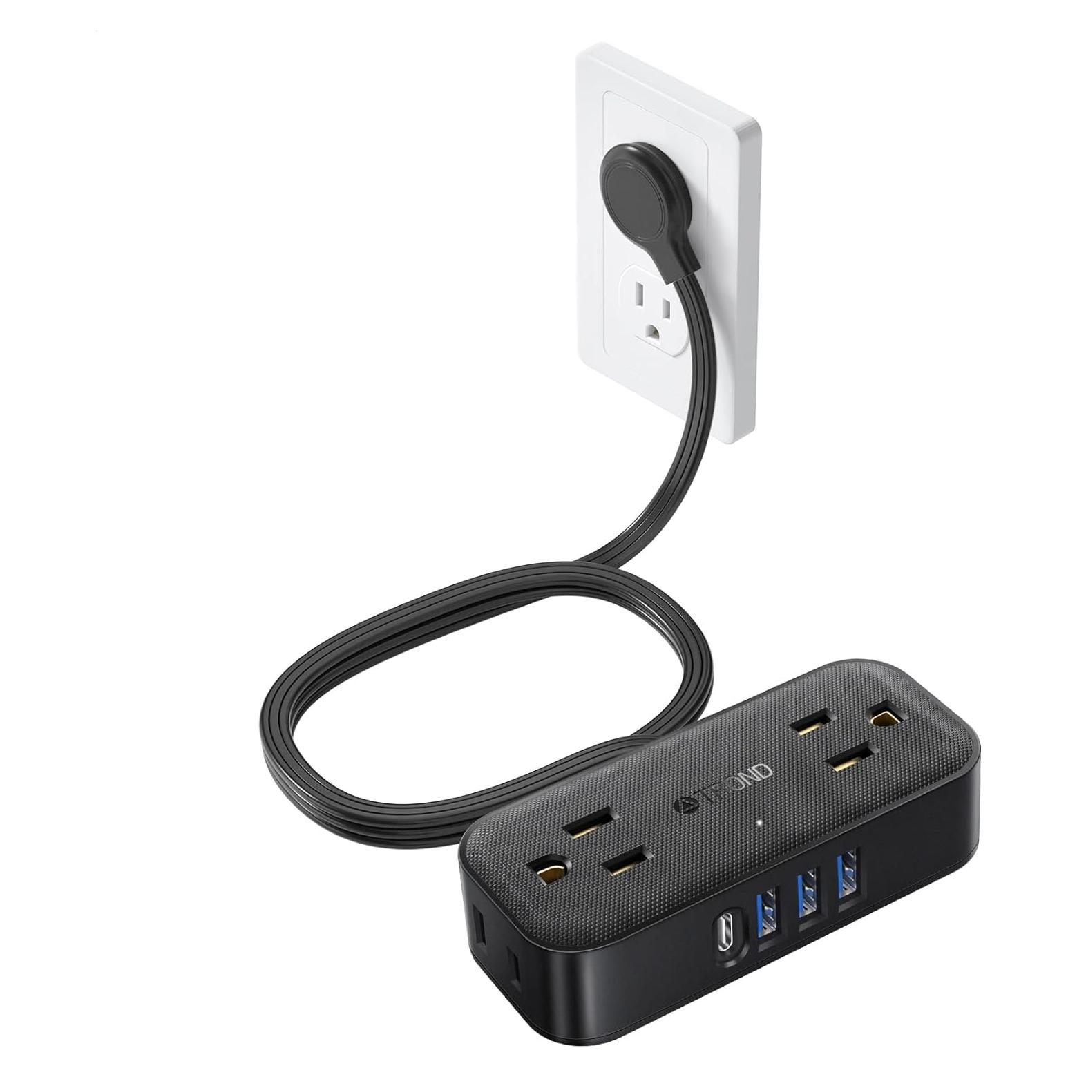 Regleta de Viaje TROND 5 Pies con 4 Enchufes y 4 USB