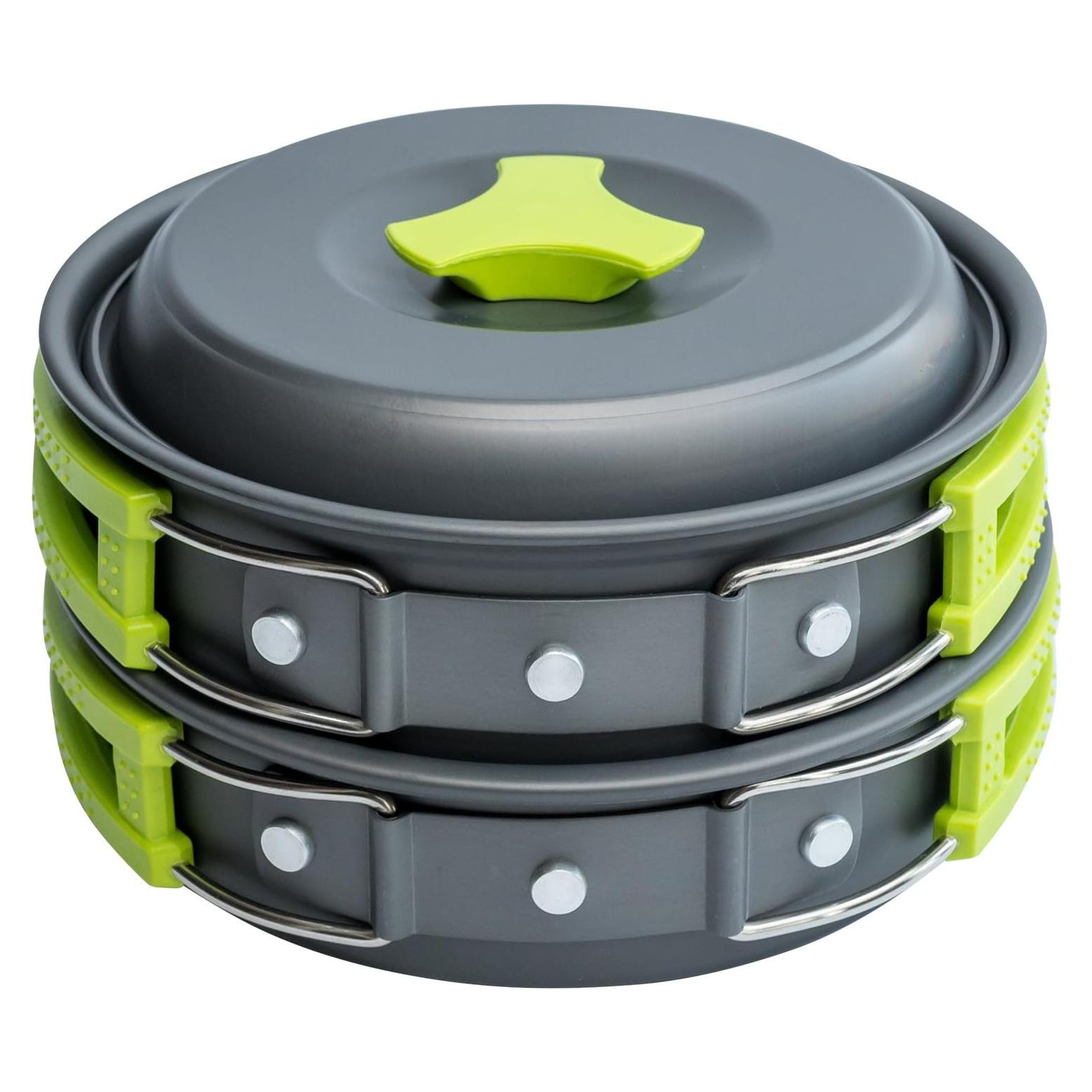 MalloMe Kit de Cocina Camping 10 Piezas Aluminio Verde