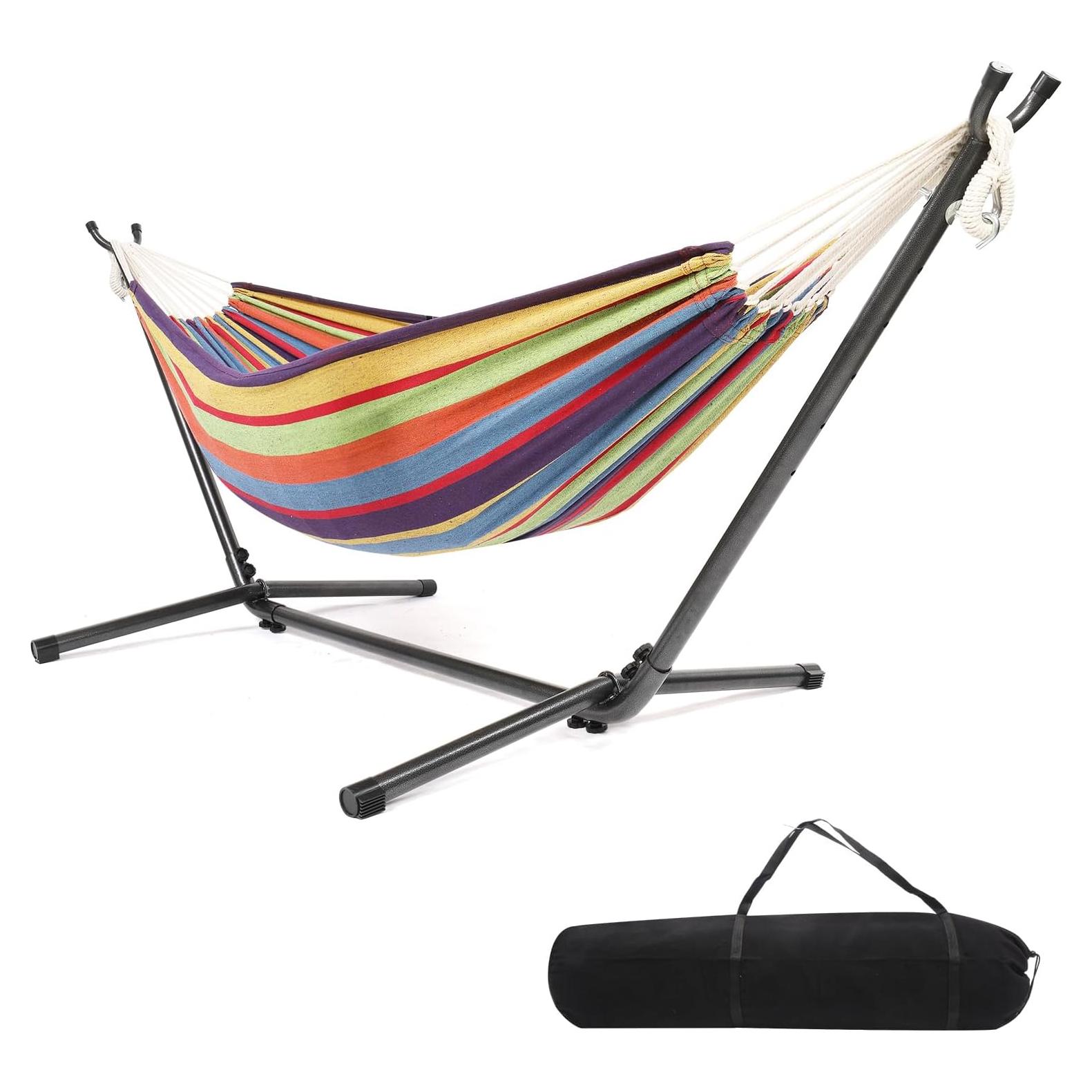 Hamaca Doble ONCLOUD con Soporte 250 kg Rayas Arcoiris