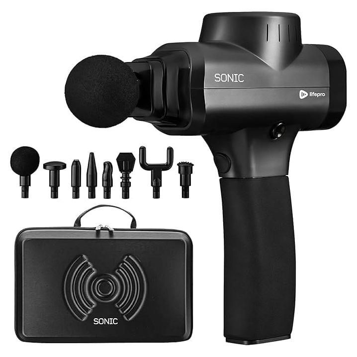 Pistola de Masaje LifePro con 8 Cabezas y 5 Velocidades