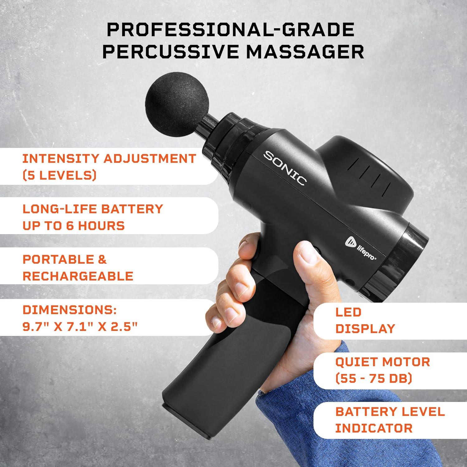 Pistola de Masaje LifePro con 8 Cabezas y 5 Velocidades