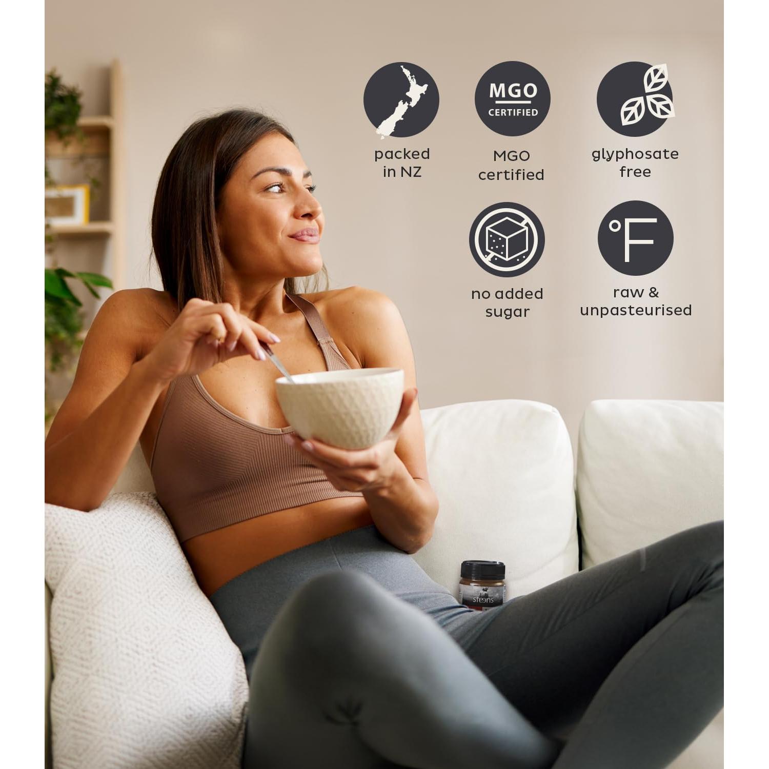 Miel Manuka Steens MGO 85+ Cruda 223.6g Pura y Certificada