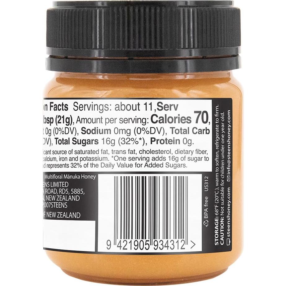 Miel Manuka Steens MGO 85+ Cruda 223.6g Pura y Certificada