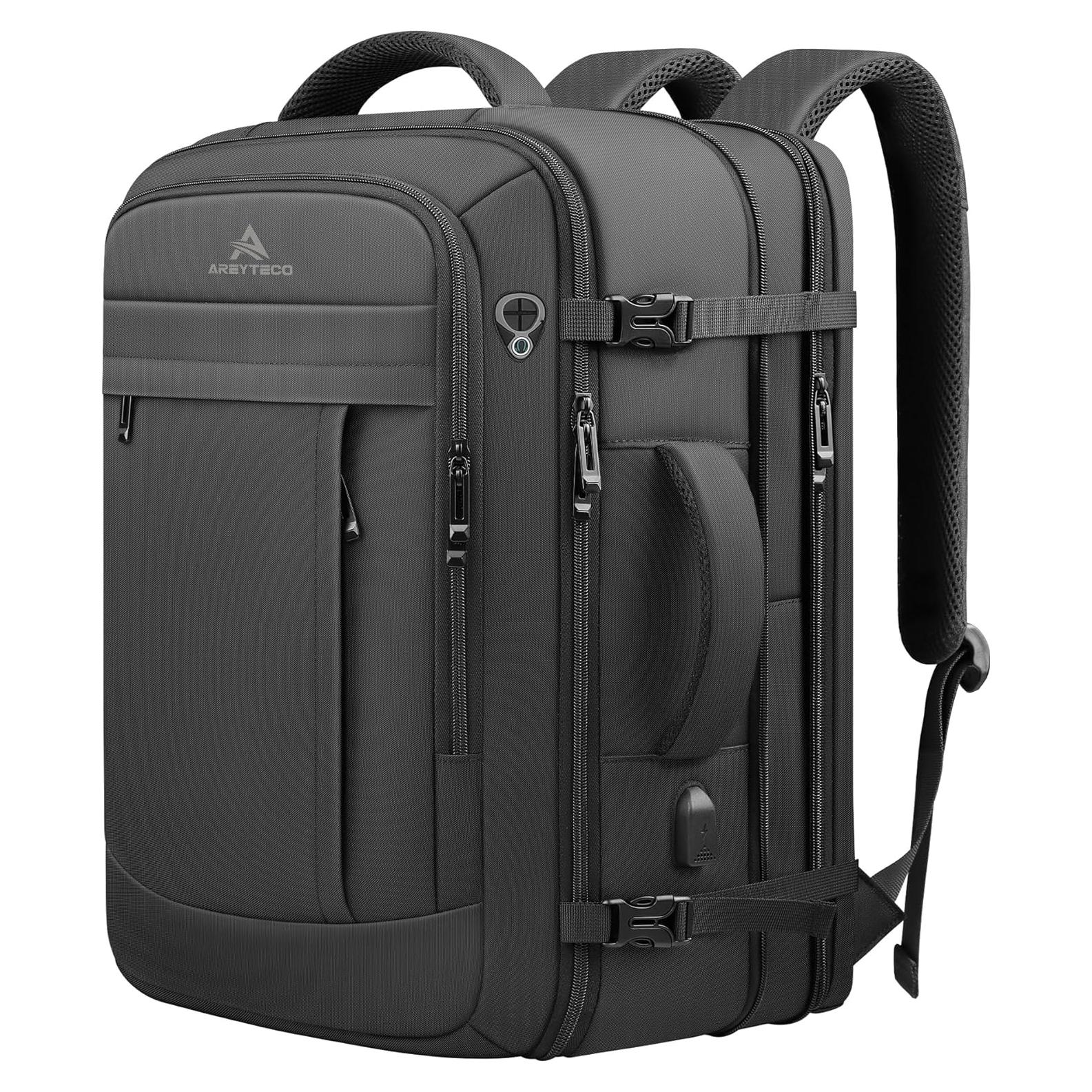 Mochila de Viaje AREYTECO Expandible 50L para Laptop 17" Negra