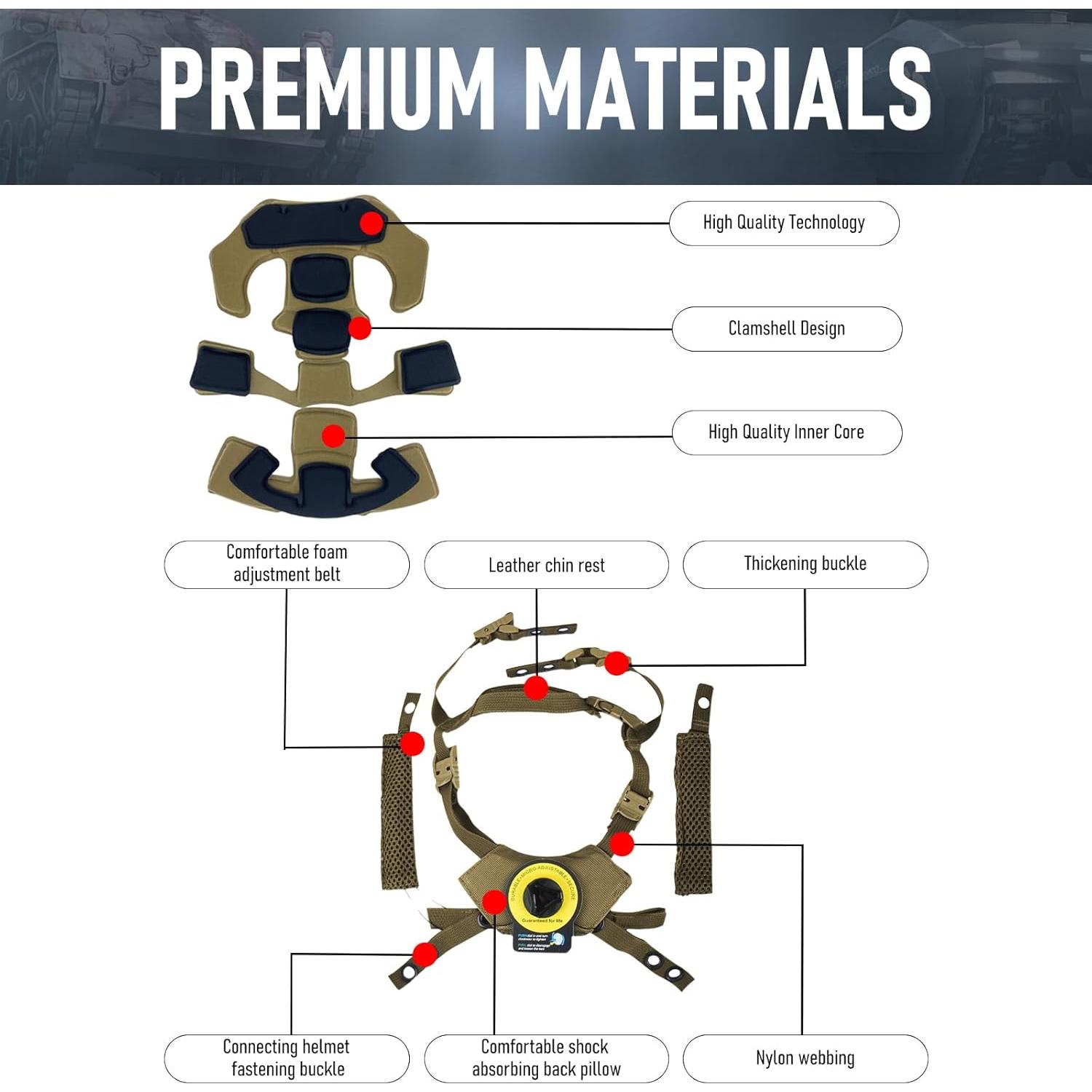 Kit Acolchado Casco Táctico BShasrlim Beige Ajustable