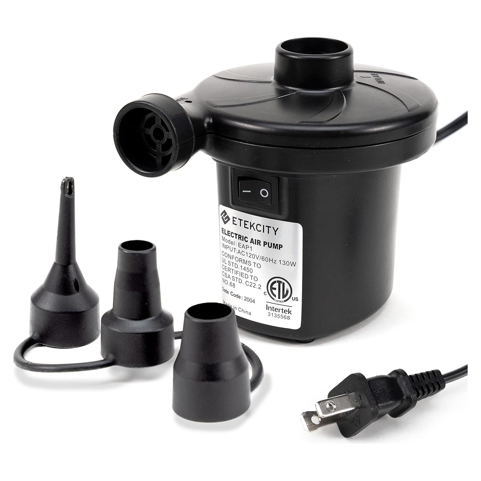 Etekcity Air Pump for Inflatables, Portable Electric Air Mattress Pump, Quick-Fill Perfect Inflator/Deflator for Couch, Blow up Pool Floats Raft Bed Boat Toy with Nozzles, 110-120V, Black