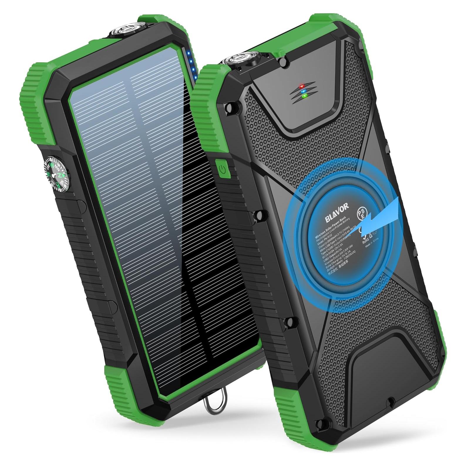 Banco de Energía Solar BLAVOR 20000mAh Carga Rápida IPX5