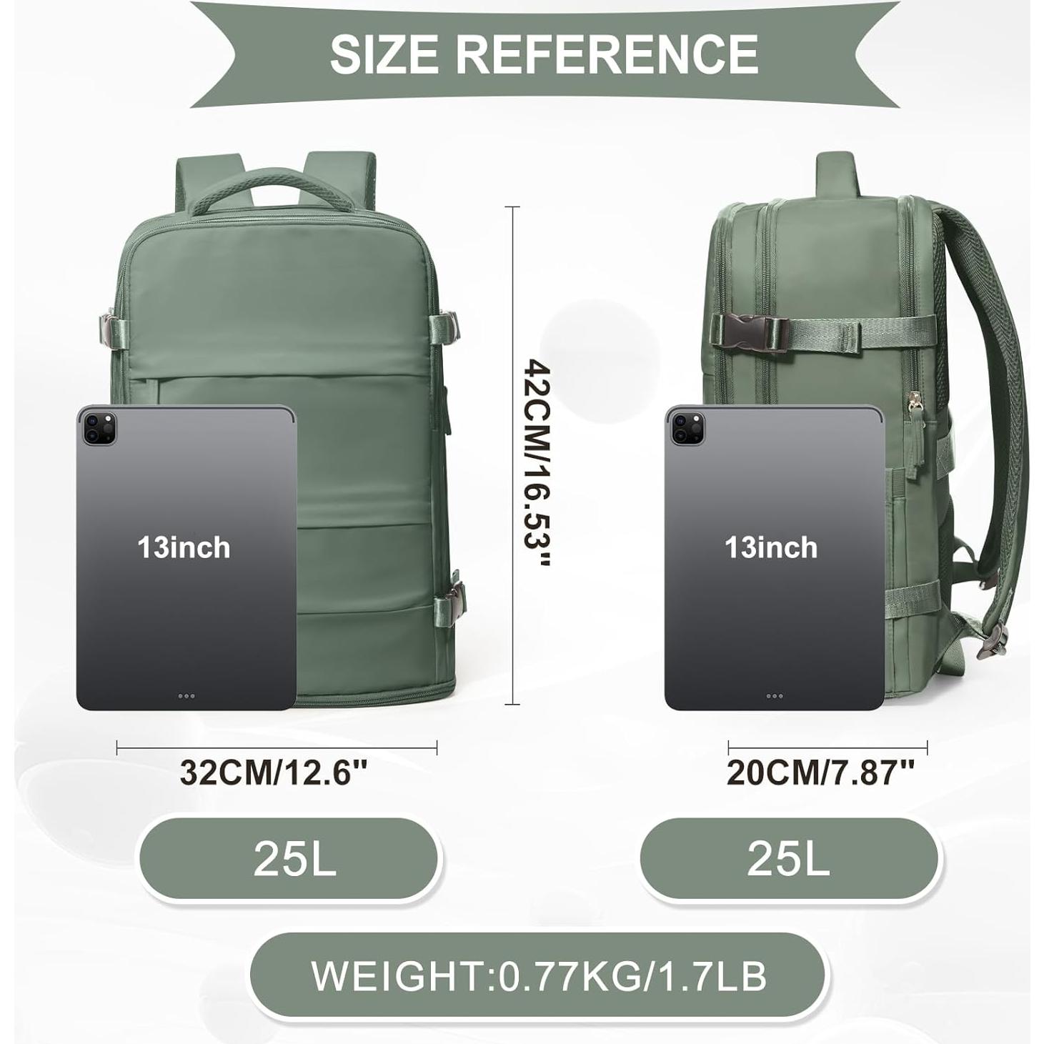 Mochila de Viaje Coowoz Unisex 25L Impermeable Verde Oliva