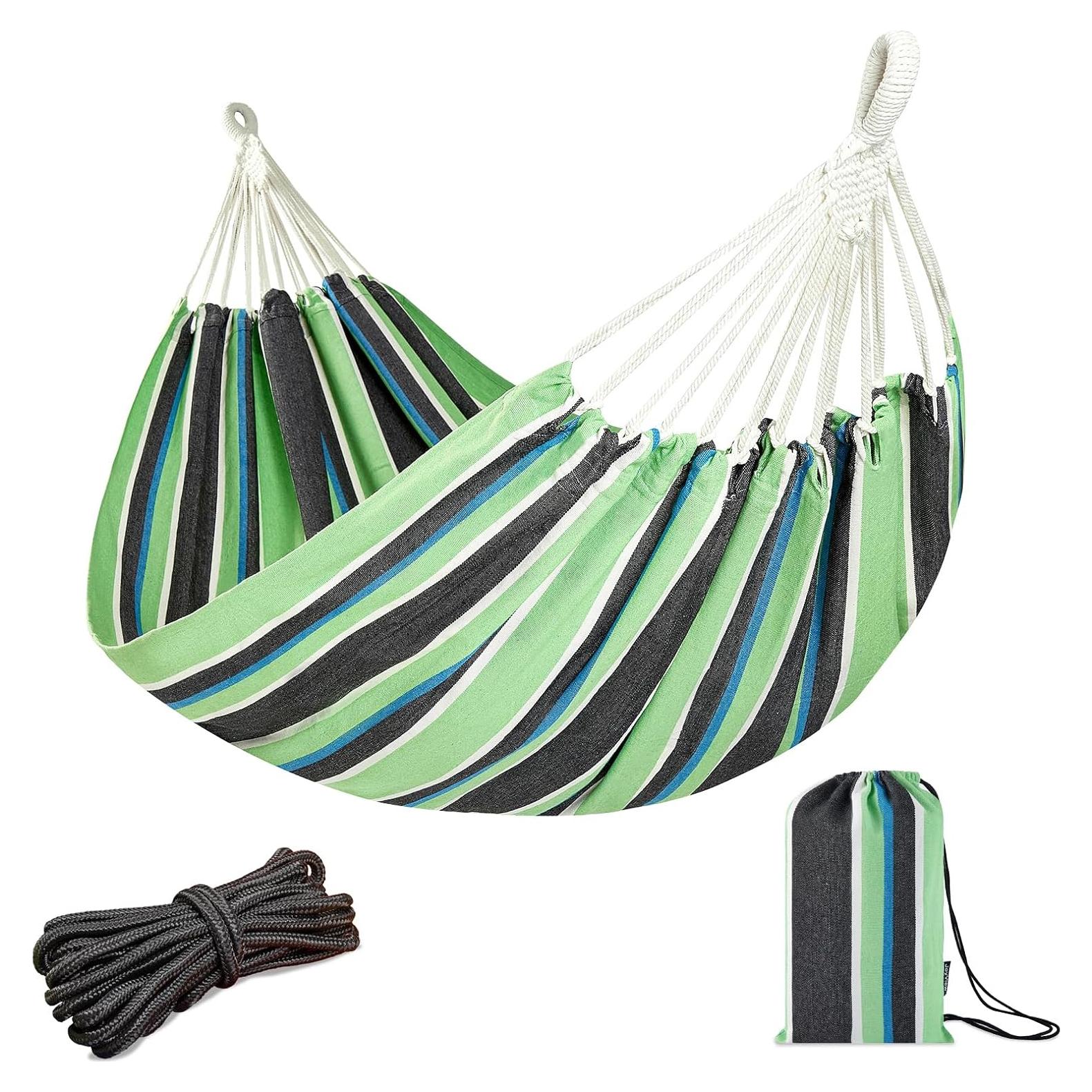 Hamaca Doble JoyView Algodón Extra Grande 220x150 cm Verde/Negra