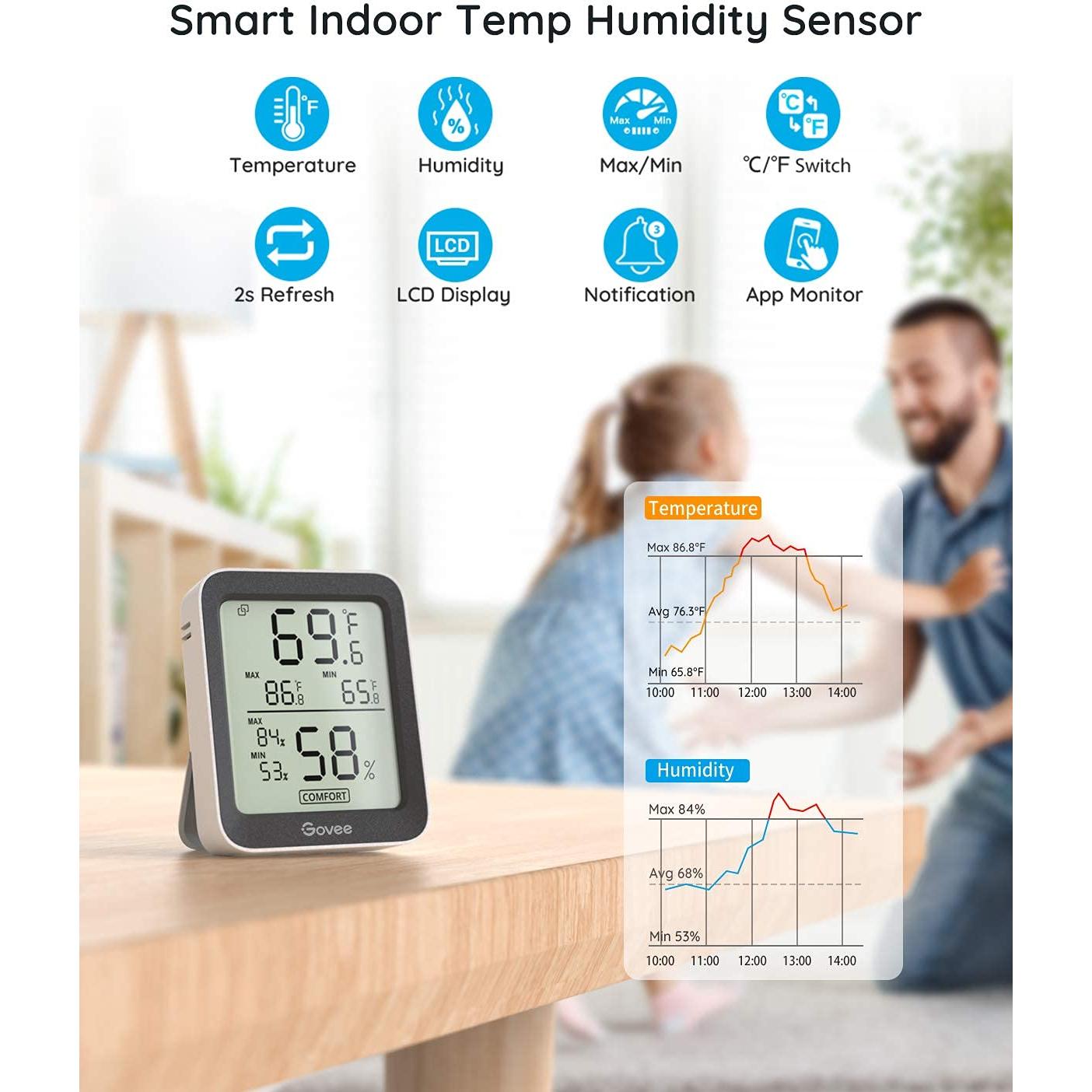 Higrómetro Termómetro Bluetooth Govee H5075, Pantalla LCD 3"
