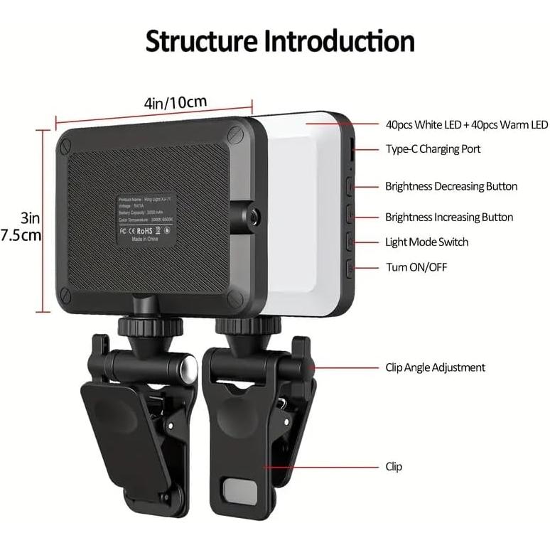 Luz de Selfie Recargable SHEGINEL con Clip para Teléfono - 3 Modos de Luz Ajustable