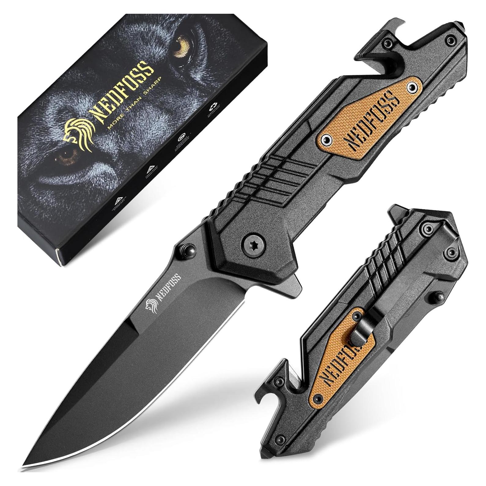 Cuchillo Plegable NedFoss AK10, Táctico 4 en 1 para Camping