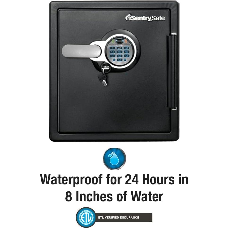 SentrySafe Fireproof and Waterproof Home Safe with Biometric Fingerprint Lock, Keypad, and Key Lock for Securing Money, Jewelry, Documents, 1.23 Cubic Feet, SFW123BTC