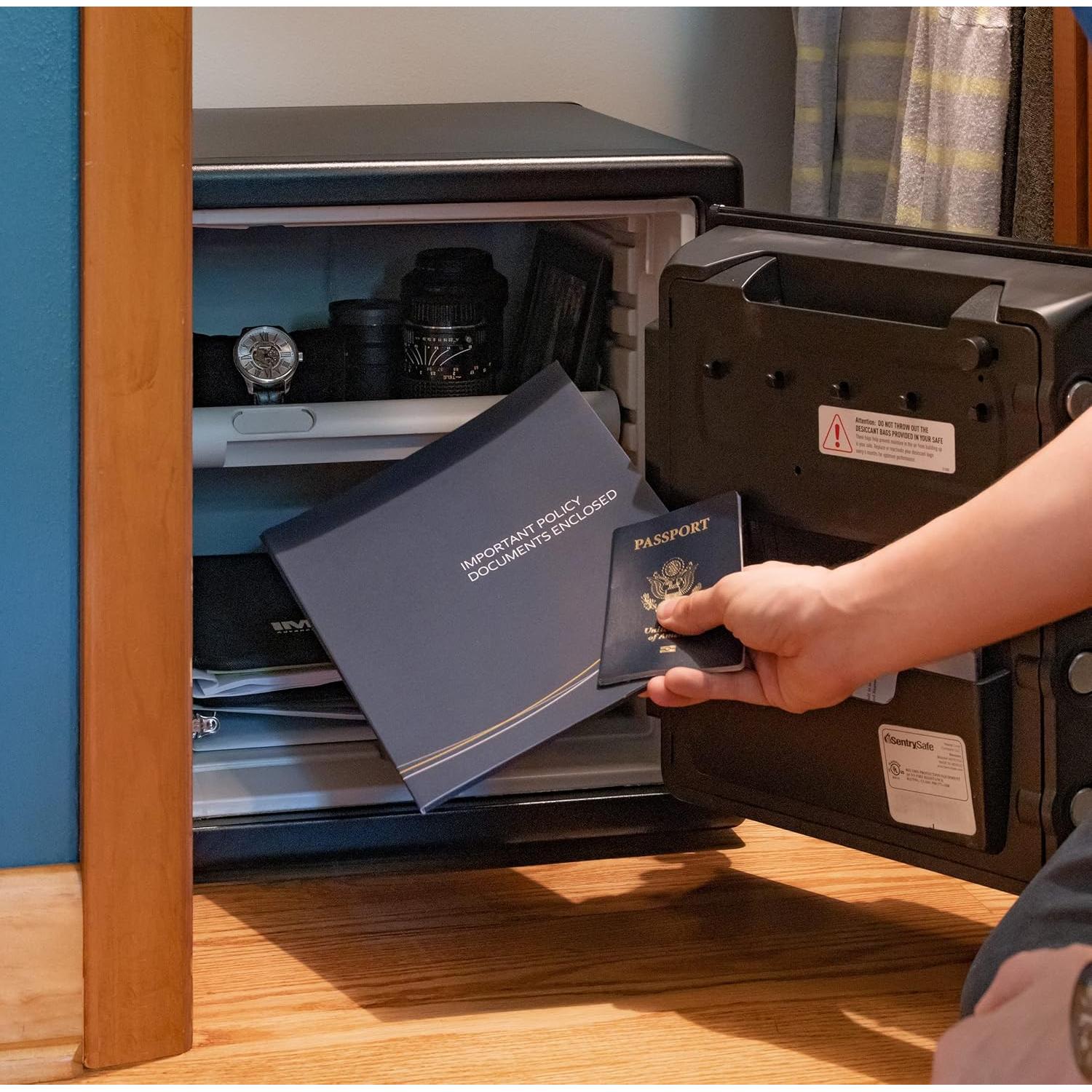 SentrySafe Fireproof and Waterproof Home Safe with Biometric Fingerprint Lock, Keypad, and Key Lock for Securing Money, Jewelry, Documents, 1.23 Cubic Feet, SFW123BTC