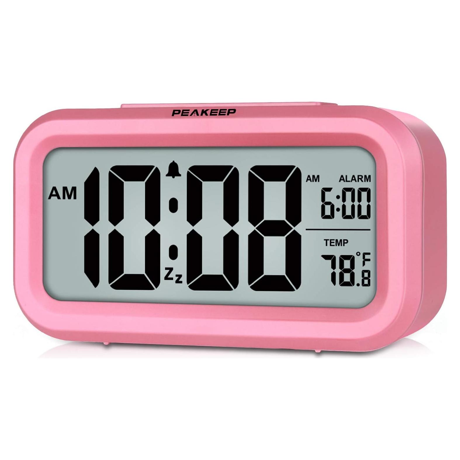 Reloj Despertador Digital Peakeep Rosa con Luz Nocturna y Temperatura