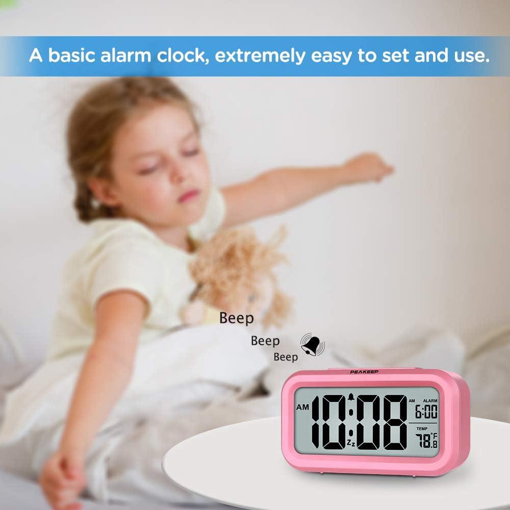 Reloj Despertador Digital Peakeep Rosa con Luz Nocturna y Temperatura