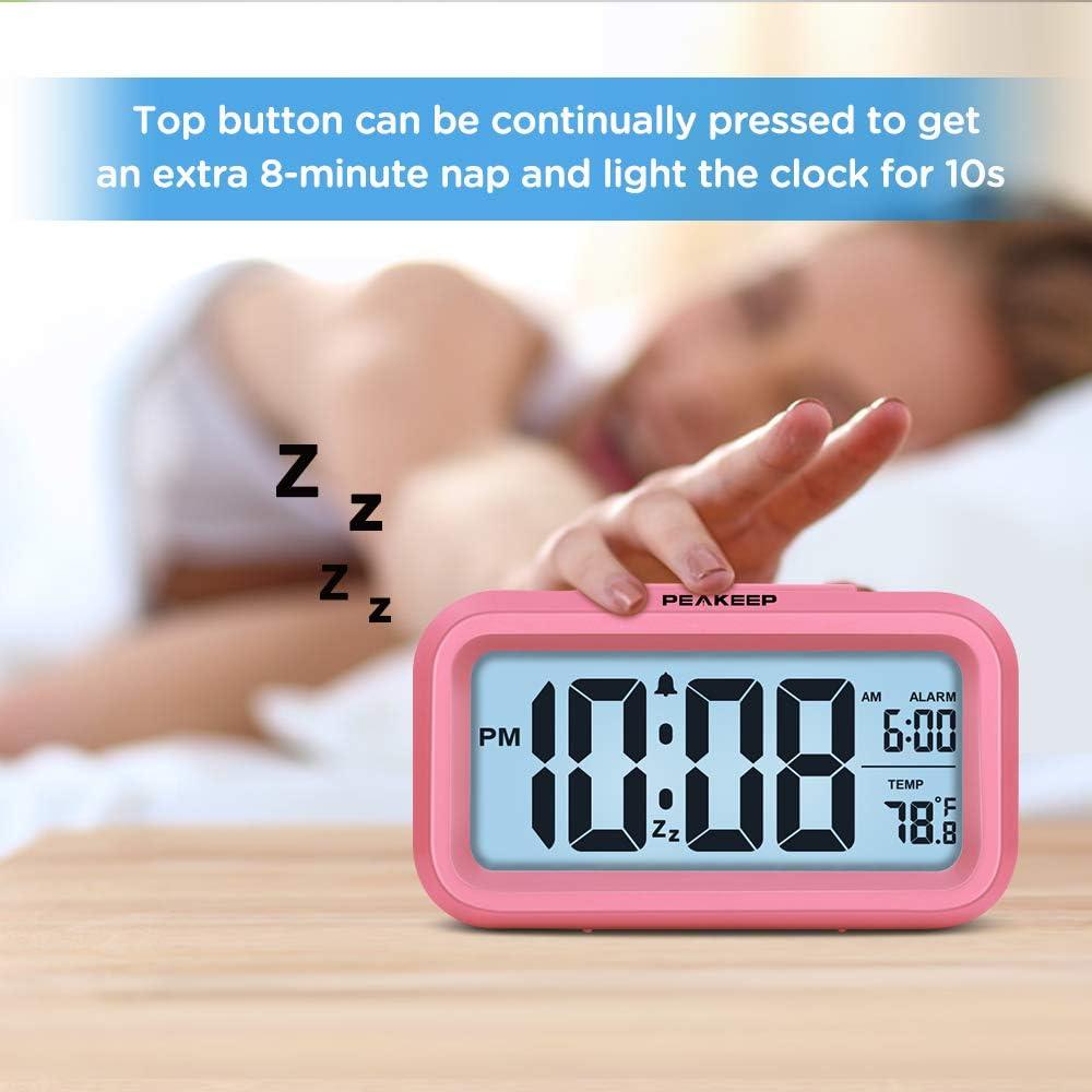 Reloj Despertador Digital Peakeep Rosa con Luz Nocturna y Temperatura